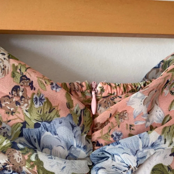 Hello Molly Basque Country Mini Dress Puff  Long Sleeve Ruched Pink Green Size 2 - Picture 7 of 10